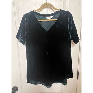 amaryllis green crushed velvet v-neck top